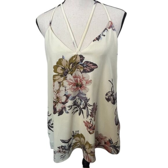 Daytrip Off White & Mauve Floral Backless Strappy Blouse- Womens Size L - Picture 1 of 8